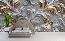 Load image into Gallery viewer, 3D Baroque Ornate Wall Mural - Luxury Gold &amp; Silver Wall Art - Stylish Home Decor Gift for Birthdays, Holidays, or Housewarming