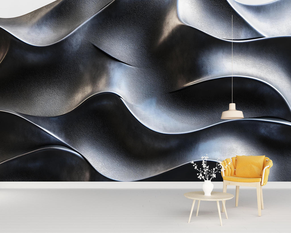 3D Black Wavy Texture Wall Mural - Modern Luxury Wall Art - Stylish Home Decor for Birthdays, Holidays, or Gifts