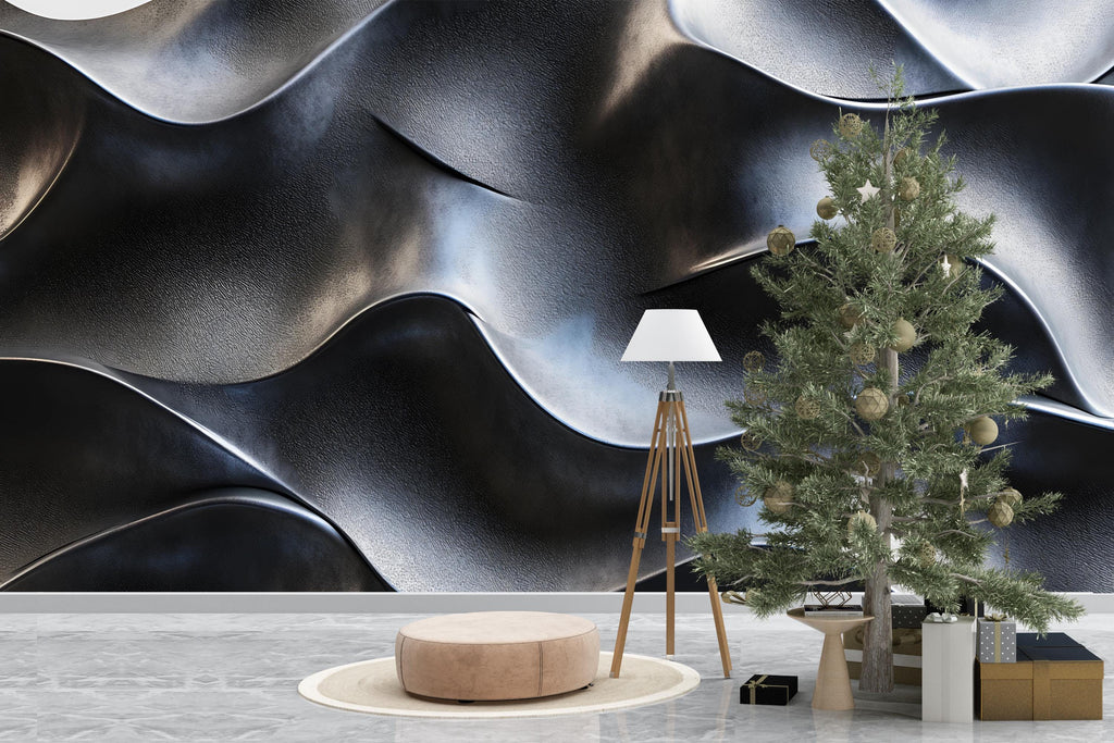 3D Black Wavy Texture Wall Mural - Modern Luxury Wall Art - Stylish Home Decor for Birthdays, Holidays, or Gifts