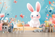 Load image into Gallery viewer, Cute Bunny Nursery Wall Mural – Pastel Rabbit Wallpaper for Baby Room, Girls Nursery Peel and Stick Floral Bunny Wall Art