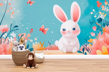 Load image into Gallery viewer, Cute Bunny Nursery Wall Mural – Pastel Rabbit Wallpaper for Baby Room, Girls Nursery Peel and Stick Floral Bunny Wall Art