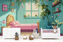 Load image into Gallery viewer, Cozy Plant Bedroom Wall Mural – Whimsical Kids Room Wallpaper, Indoor Garden Peel and Stick Mural, Boho Nursery Wall Art Decor