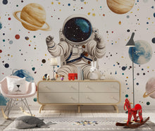 Load image into Gallery viewer, Astronaut Wall Mural – Outer Space Kids Wallpaper, Galaxy Planets Wall Art, Peel and Stick Space Mural for Boys Bedroom or Nursery