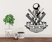 Load image into Gallery viewer, Barber Wall Decal, Barber Wall Decal, Barbershop Wall Decor, Custom Decals Razor Wall Art