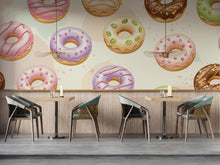 Load image into Gallery viewer, Whimsical Donut Watercolor Wallpaper Mural – Seamless Pastel Dessert Wall Art for Kitchen, Bakery, Dessert shop, wall Decor
