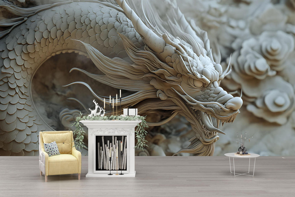 3D Dragon Wall Mural - Mythical Creature Art for Modern Home Decor - Stylish Gift for Birthdays, Holidays, or Unique Interiors