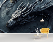 Load image into Gallery viewer, 3D Black Dragon Wall Mural - Luxurious Mythical Wall Art - Bold Statement Gift for Birthdays, Holidays, or Modern Home Decor