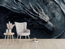Load image into Gallery viewer, 3D Black Dragon Wall Mural - Luxurious Mythical Wall Art - Bold Statement Gift for Birthdays, Holidays, or Modern Home Decor