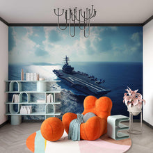 Load image into Gallery viewer, Aircraft Carrier Wall Mural – Navy Warship Ocean Wallpaper – Military Themed Room Decor – Boys Bedroom or Game Room – Peel and Stick
