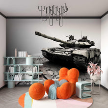 Load image into Gallery viewer, Realistic Tank Wall Mural – Military Themed Boys Room Wallpaper – Army Vehicle Wall Art – Peel and Stick or Non-Woven Mural