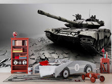 Load image into Gallery viewer, Realistic Tank Wall Mural – Military Themed Boys Room Wallpaper – Army Vehicle Wall Art – Peel and Stick or Non-Woven Mural