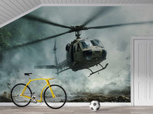 Load image into Gallery viewer, Military Helicopter Wall Mural – Jungle Huey Combat Scene – Army Aviation Room Decor – Teen Boys Bedroom – Peel and Stick or Non-Woven