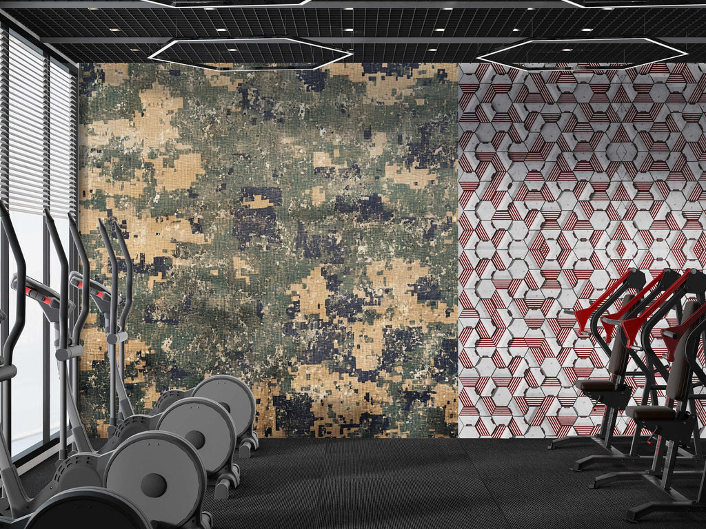Digital Camo Wall Mural – Army Camouflage Wallpaper for Gym or Office – Military Style Accent Wall – Peel and Stick or Non-Woven