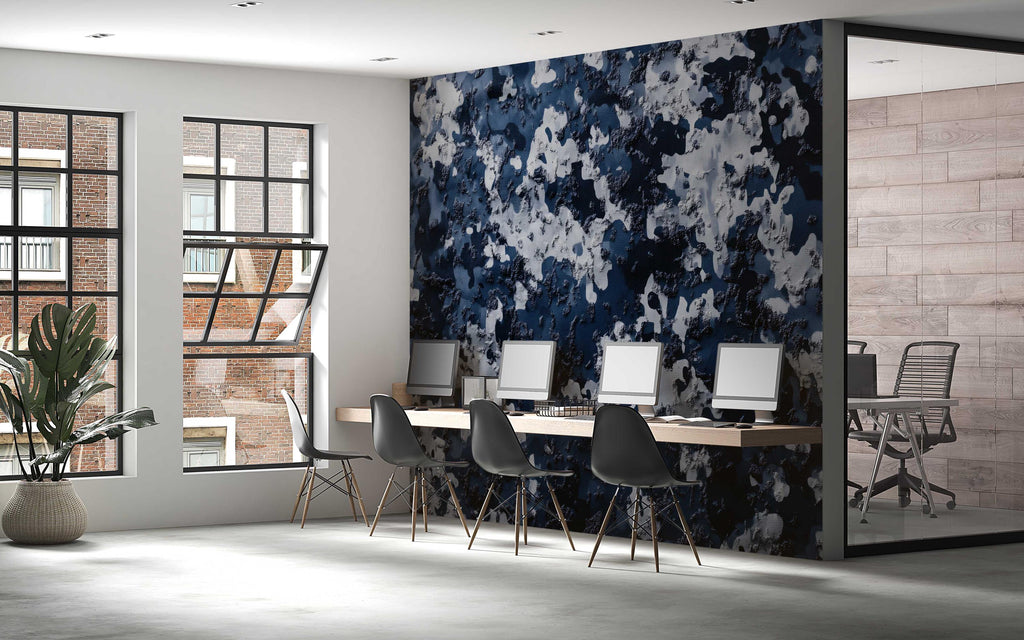 Blue Camo Wall Mural – Urban Digital Camouflage Wallpaper – Industrial Office or Gaming Room Decor – Peel and Stick or Non-Woven