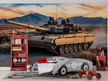 Load image into Gallery viewer, Desert Tank Wall Mural – Realistic Army Tank Wallpaper – Military Boys Room Decor – Peel and Stick or Non-Woven Mural