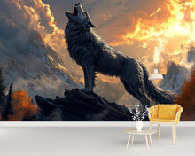 Load image into Gallery viewer, 3D Wolf Howling Wall Mural - Majestic Mountain Landscape Art - Modern Home Decor Gift