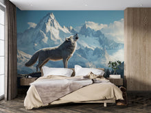 Load image into Gallery viewer, 3D Wolf &amp; Mountain Wall Mural – Snowy Alpine Landscape Nature Decor