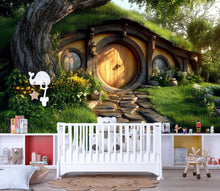 Load image into Gallery viewer, 3D Hobbit House Nursery Wall Mural – Cozy Fairy Tale Cottage Decor