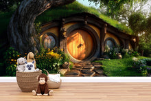 Load image into Gallery viewer, 3D Hobbit House Nursery Wall Mural – Cozy Fairy Tale Cottage Decor