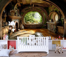 Load image into Gallery viewer, 3D Hobbit House Nursery Wall Mural – Cozy Fairy Tale Nursery Decor