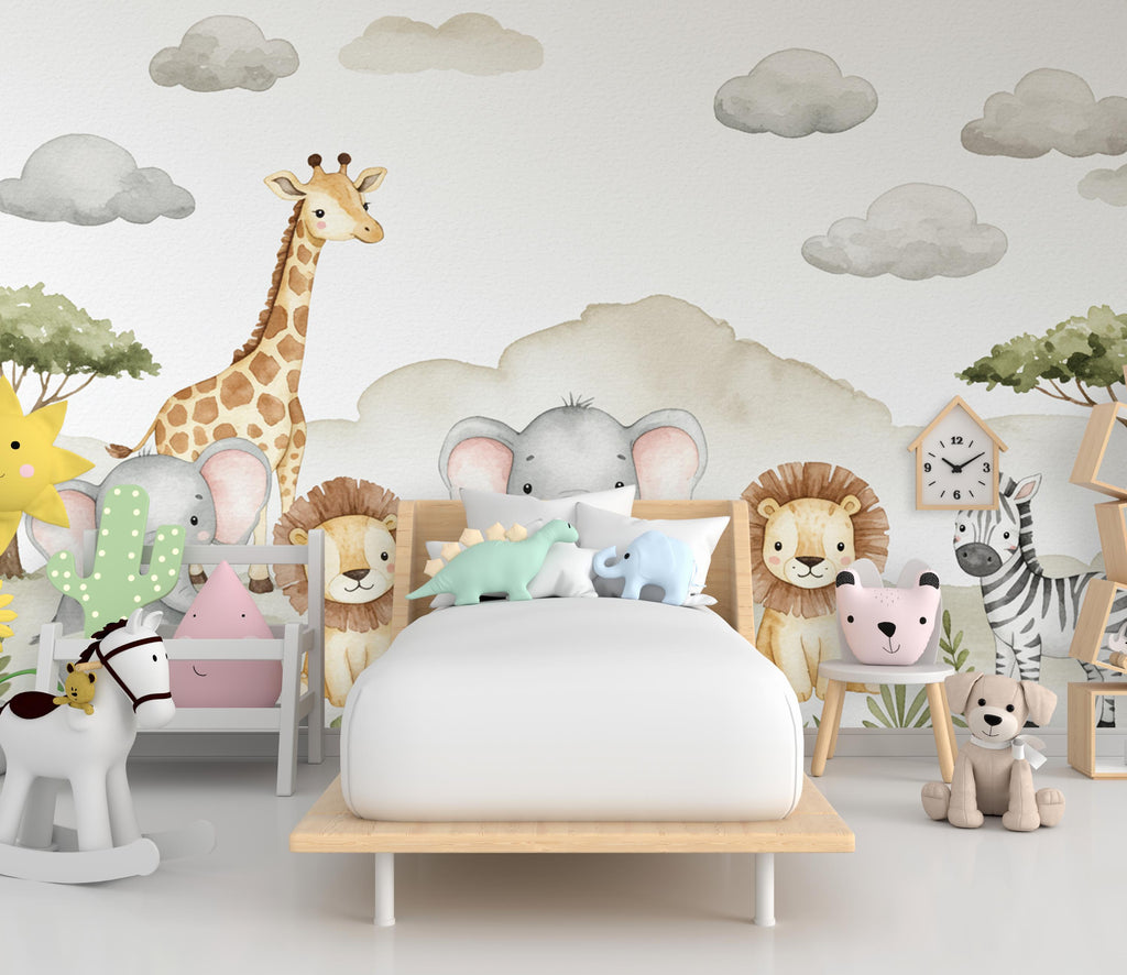 Safari Animals Wall Graphics Lion wallpaper Zebra Peel and Stick Elephant room Safari Wallpaper Nursery Giraffe Nursery decor Mural 711RS