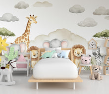 Load image into Gallery viewer, Safari Animals Wall Graphics Lion wallpaper Zebra Peel and Stick Elephant room Safari Wallpaper Nursery Giraffe Nursery decor Mural 711RS