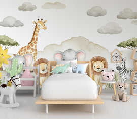 Safari Animals Wall Graphics Lion wallpaper Zebra Peel and Stick Elephant room Safari Wallpaper Nursery Giraffe Nursery decor Mural 711RS