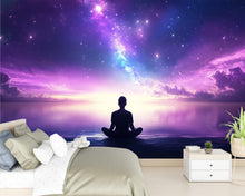 Load image into Gallery viewer, Galaxy Meditation Wall Mural – Cosmic Mindfulness Wallpaper – Sunset Yoga Zen Wall Art – Spiritual Room Decor – Peel and Stick or Non-Woven
