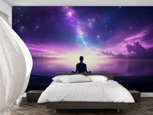 Load image into Gallery viewer, Galaxy Meditation Wall Mural – Cosmic Mindfulness Wallpaper – Sunset Yoga Zen Wall Art – Spiritual Room Decor – Peel and Stick or Non-Woven