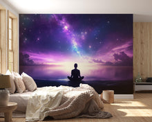 Load image into Gallery viewer, Galaxy Meditation Wall Mural – Cosmic Mindfulness Wallpaper – Sunset Yoga Zen Wall Art – Spiritual Room Decor – Peel and Stick or Non-Woven