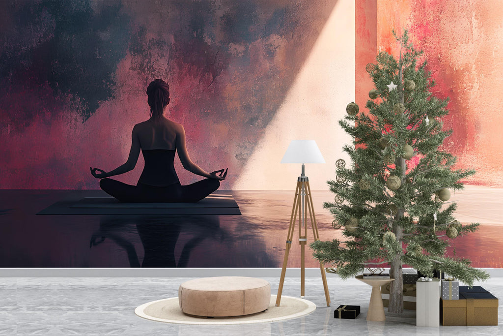 Minimalist Yoga Wall Mural – Modern Meditation Wallpaper – Zen Mindfulness Art for Studio or Home – Peel and Stick or Non-Woven