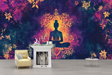Load image into Gallery viewer, Mandala Yoga Wall Mural – Psychedelic Meditation Wallpaper – Spiritual Lotus Pose Decor – Boho Zen Art for Studio, Bedroom or Retreat