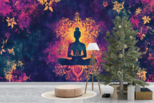 Load image into Gallery viewer, Mandala Yoga Wall Mural – Psychedelic Meditation Wallpaper – Spiritual Lotus Pose Decor – Boho Zen Art for Studio, Bedroom or Retreat