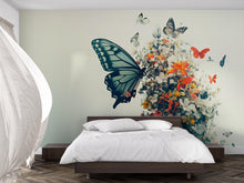 Load image into Gallery viewer, Butterfly Floral Wall Mural – Large Nature-Inspired Peel &amp; Stick Wallpaper – Spring Garden Bedroom Decor – Botanical Butterfly Accent Wall