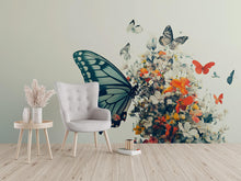 Load image into Gallery viewer, Butterfly Floral Wall Mural – Large Nature-Inspired Peel &amp; Stick Wallpaper – Spring Garden Bedroom Decor – Botanical Butterfly Accent Wall