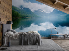 Load image into Gallery viewer, Scenic Mountain Lake Wall Mural – Serene Landscape Wallpaper, Peel and Stick Nature Mural for Bedroom or Office