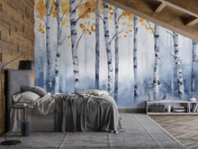 Load image into Gallery viewer, Watercolor Birch Tree Wall Mural – Autumn Forest Peel and Stick Wallpaper | Modern Scandinavian Nature Wall Art for Bedroom &amp; Living Room