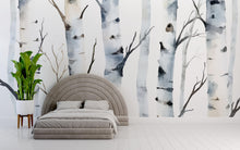 Load image into Gallery viewer, Minimalist Birch Tree Wall Mural – Scandinavian Forest Watercolor Wallpaper | Peel and Stick Mural for Bedroom or Living Room