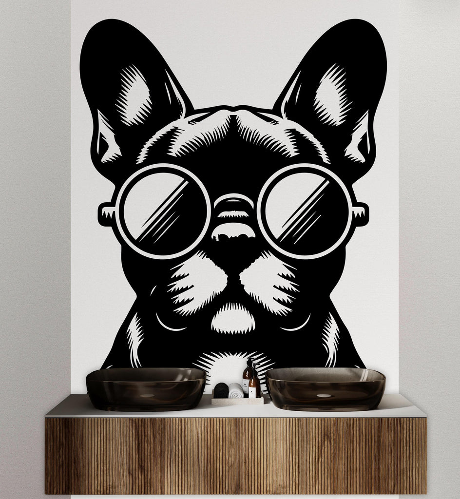 French Bulldog Dog Sunglasses wall decal Dog decor Dog kids Dog wall art Decal Dog Lover Animals Dog Wall Bathroom Wall Decal Stickers 119DE
