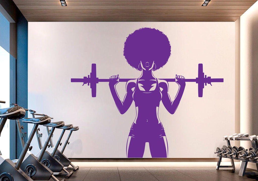 Gym Wall Decal Afro Girl Power fitness Quote Decor Workout Art Vinyl Gym Wall Stickers Bedroom Gym Workout Girl Motivation Crossfit 715RS