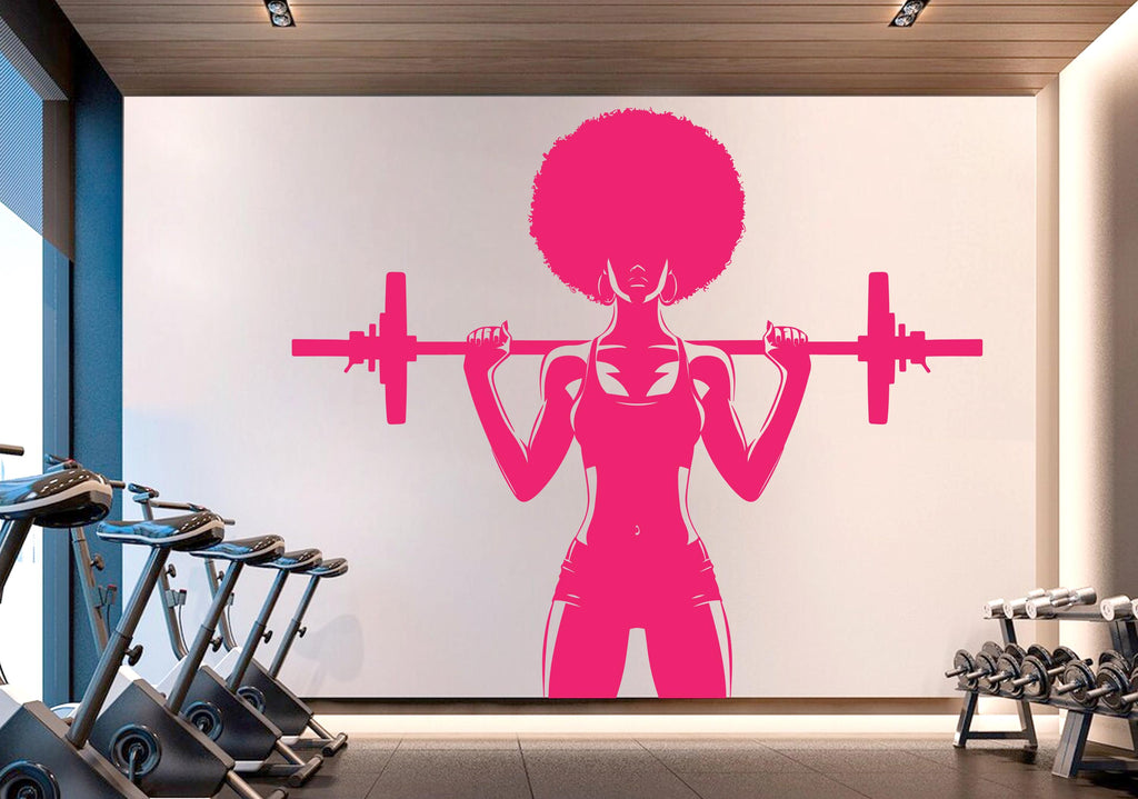 Gym Wall Decal Afro Girl Power fitness Quote Decor Workout Art Vinyl Gym Wall Stickers Bedroom Gym Workout Girl Motivation Crossfit 715RS