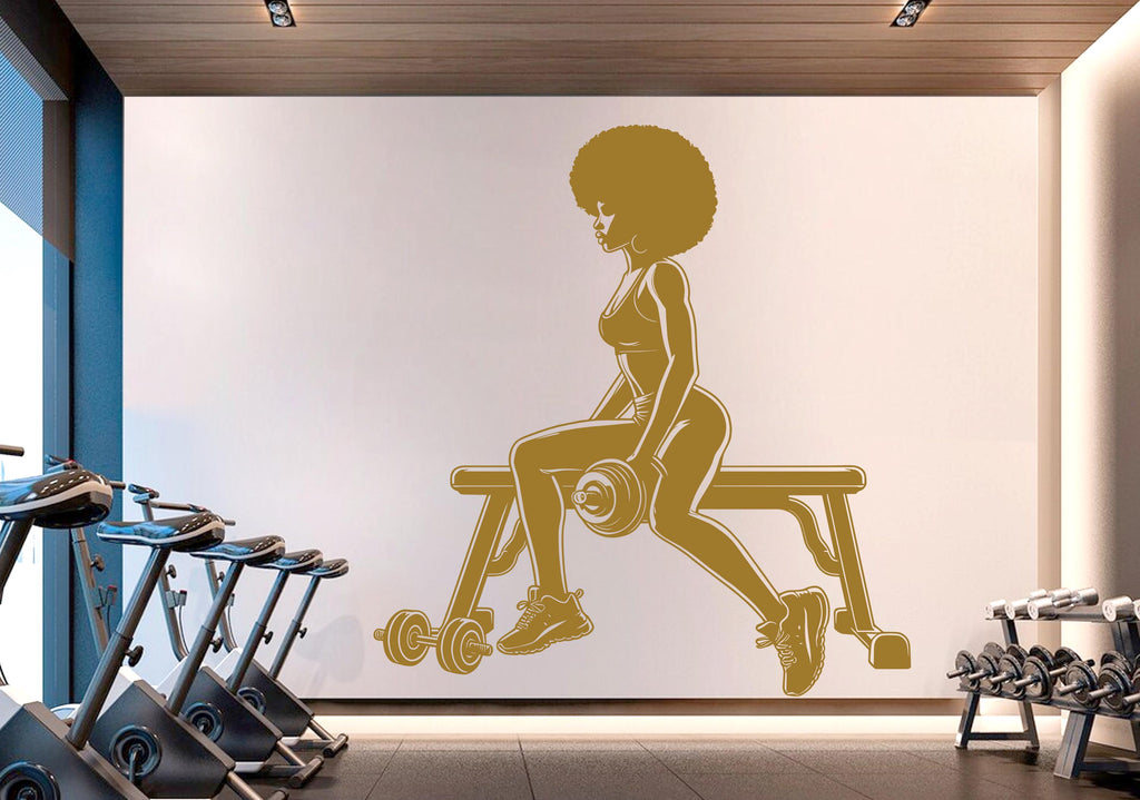 Gym Wall Decal Afro Girl Power fitness Quote Decor Workout Art Vinyl Gym Wall Stickers Bedroom Gym Workout Girl Motivation Crossfit 716RS
