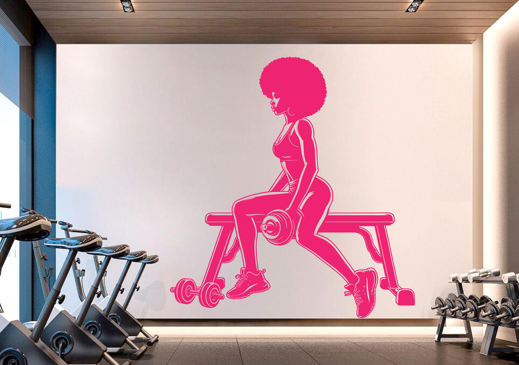 Gym Wall Decal Afro Girl Power fitness Quote Decor Workout Art Vinyl Gym Wall Stickers Bedroom Gym Workout Girl Motivation Crossfit 716RS