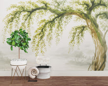 Load image into Gallery viewer, Watercolor Weeping Tree Mural Wallpaper – Elegant Hand-Painted Botanical Wall Art, Tranquil Nature-Inspired Wall Décor for Bedroom Spa 752RS