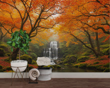 Load image into Gallery viewer, Fall Mural Wallpaper – Waterfall Elegant Hand-Painted Tree Wall Art, Tranquil Nature-Inspired Wall Décor for Bedroom Spa 753RS