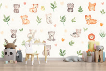 Load image into Gallery viewer, Cute Safari Baby Animal Wall Mural – Neutral Jungle Nursery Wallpaper for Boys or Girls Room, Peel and Stick or Traditional