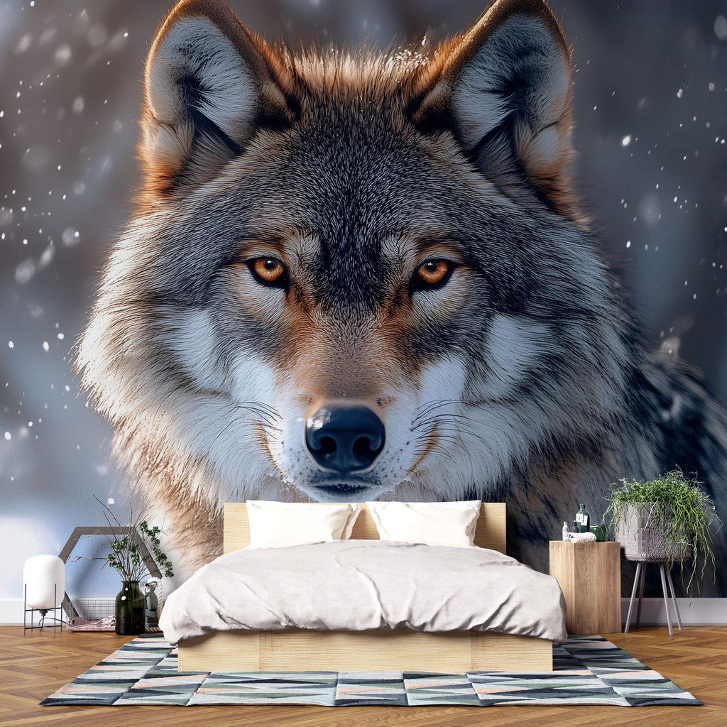 3D Wolf Wall Mural – Majestic Snowy Forest Decor, Modern Bedroom Accent, Nature-Inspired Animal Art, Stylish Gift for Holidays, Birthdays