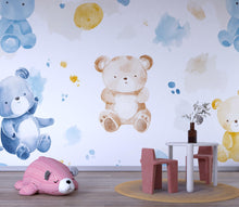 Load image into Gallery viewer, Teddy Bear Nursery Wall Mural – Watercolor Bear Wallpaper for Baby Room | Gender Neutral Kids Room Decor