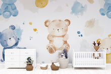 Load image into Gallery viewer, Teddy Bear Nursery Wall Mural – Watercolor Bear Wallpaper for Baby Room | Gender Neutral Kids Room Decor