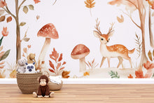 Load image into Gallery viewer, Woodland Deer Nursery Wall Mural – Watercolor Forest Animal Wallpaper | Kids Room &amp; Baby Room Peel and Stick Decor